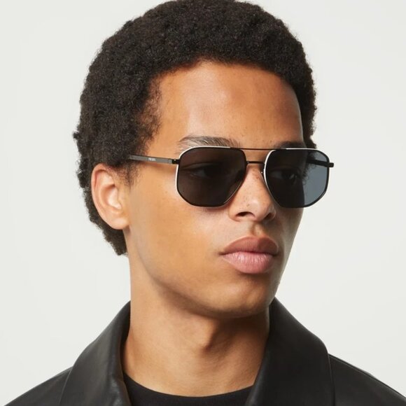 Prada Men Sunglasses Black Polarized Dark Grey Pilot PR59YS 1AB5Z1 BRAND NEW - Picture 10 of 10